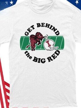 Get Behind The Big Red T-shirt - Vintage Football Graphic White Tee
